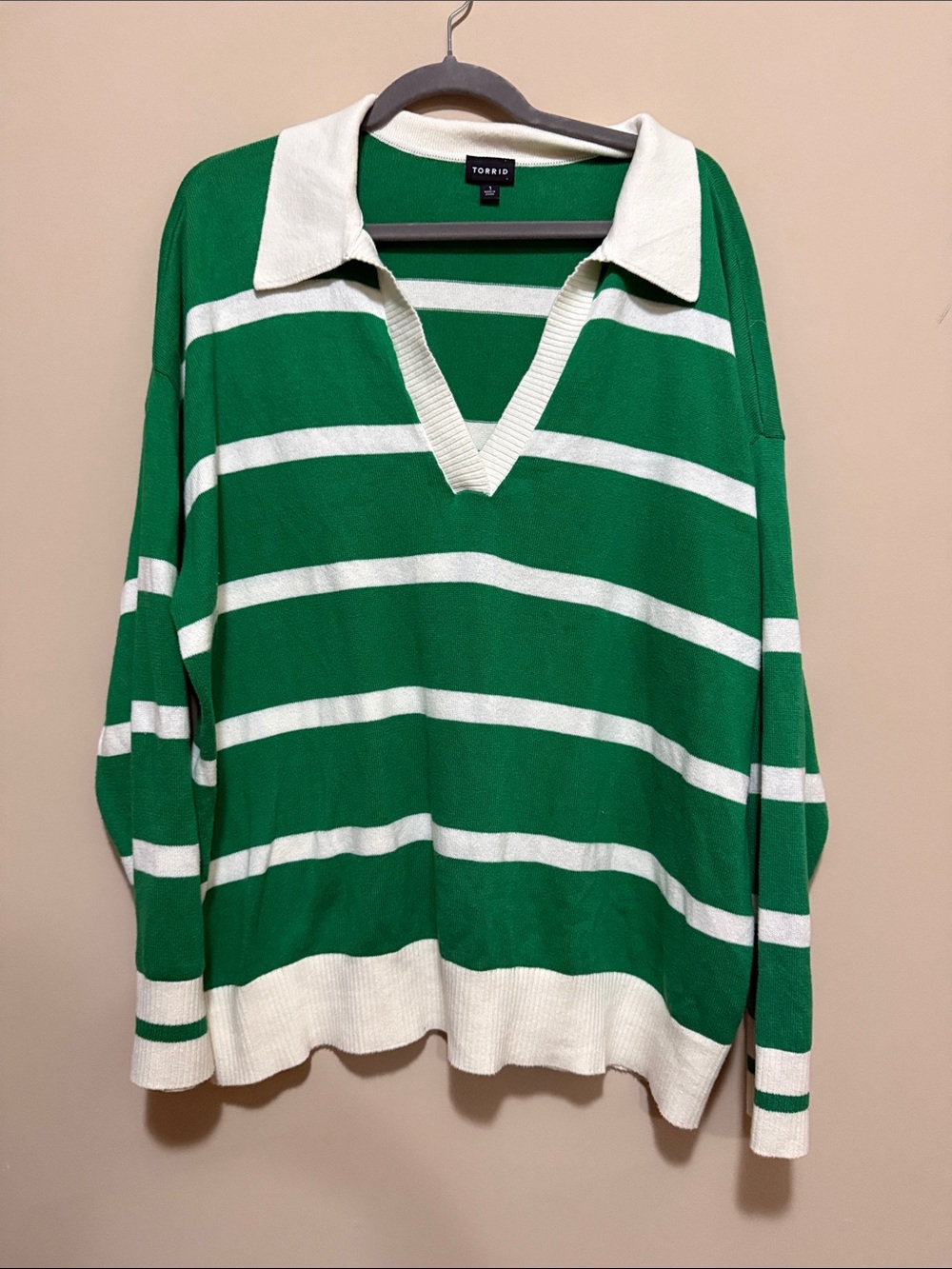 torrid Green and White Striped Rugby Polo Sweater Top